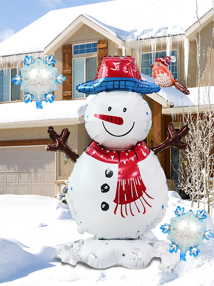 3 Stück Weihnachtsschneemänner und Mini-Schneeflockenballons mit rotem Schal, geeignet für Weihnachtsdekoration, Neujahr, Schneemannparty