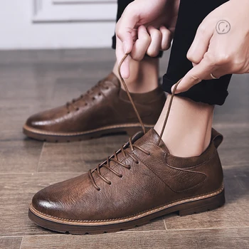 Golden saplings casual business men's formal flat bottom breathable fashion leather shoes retro loafers office formal shoes