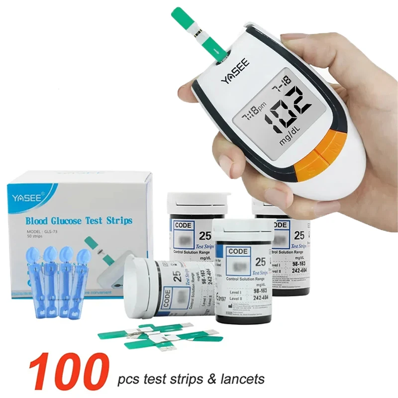 YASEE GLM-77 GLS-77 glucosa en sangre 100 Uds tira reactiva + 50/100 Uds lanceta tira reactiva de glucosa bloqueada yasee gls-77 monitor de salud