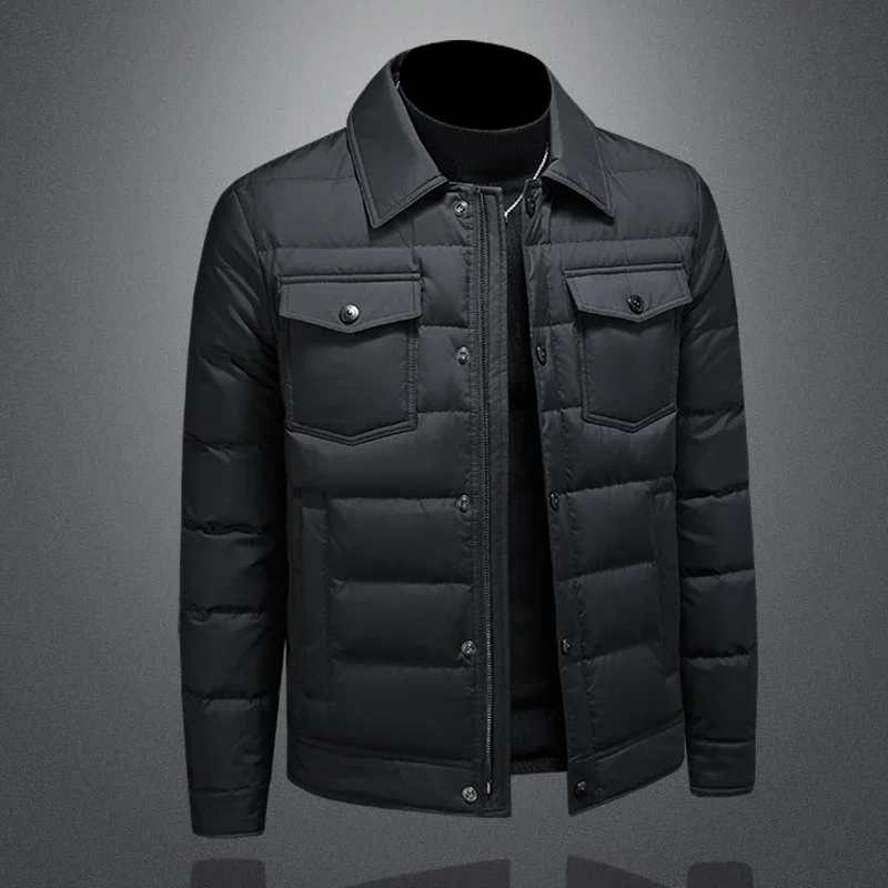 Minglu Autumn Winter Zipper Casual Men's Coats Luxury Solid Color White Duck Down Male Jackets Fashion Down Man Overcoats