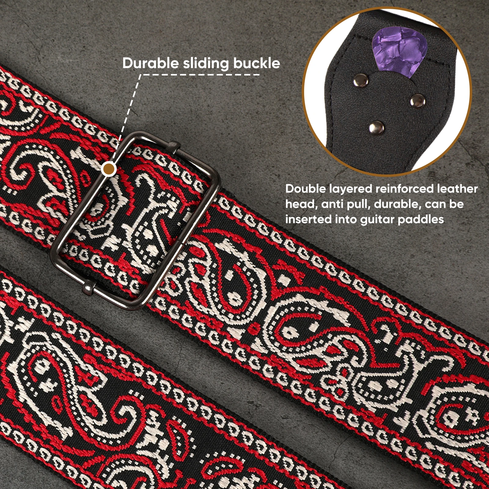 Embroidered Cotton Guitar Strap for Acoustic Guitar, Electric Guitar, and Bass, Adjustable Length  Jacquard Strap with Free Gift