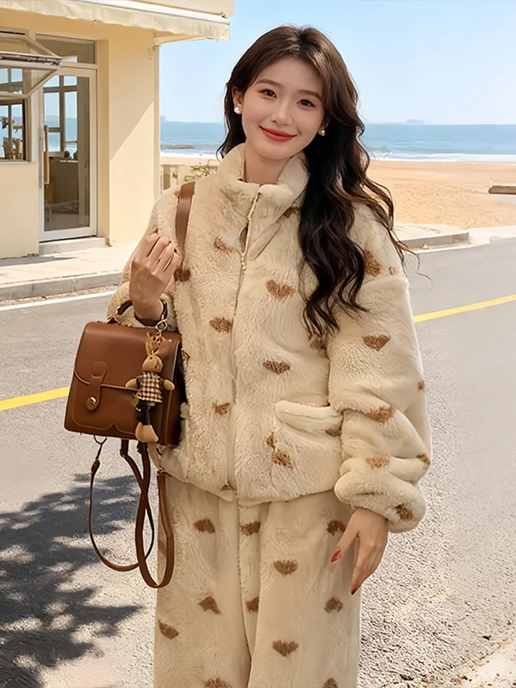 

Faionable High Waist Wide Leg Pants And Jaet Set Women's Casual Spor Outfit Winter New Arrival Two Piece Set