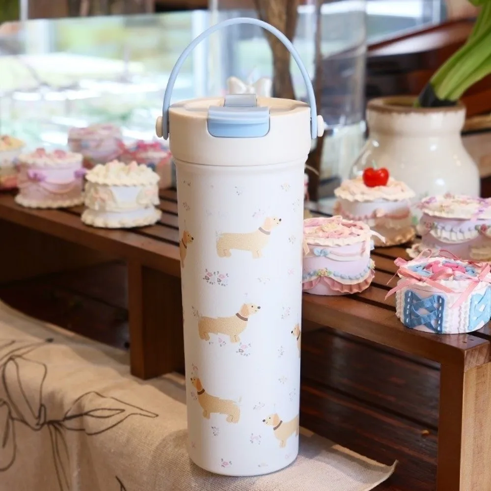 

Water Bottle 600ml Insulated Cup Double Wall Cartoon Stainless Steel Cup with Straw Leak-proof Thermos Bottle Hot Drink