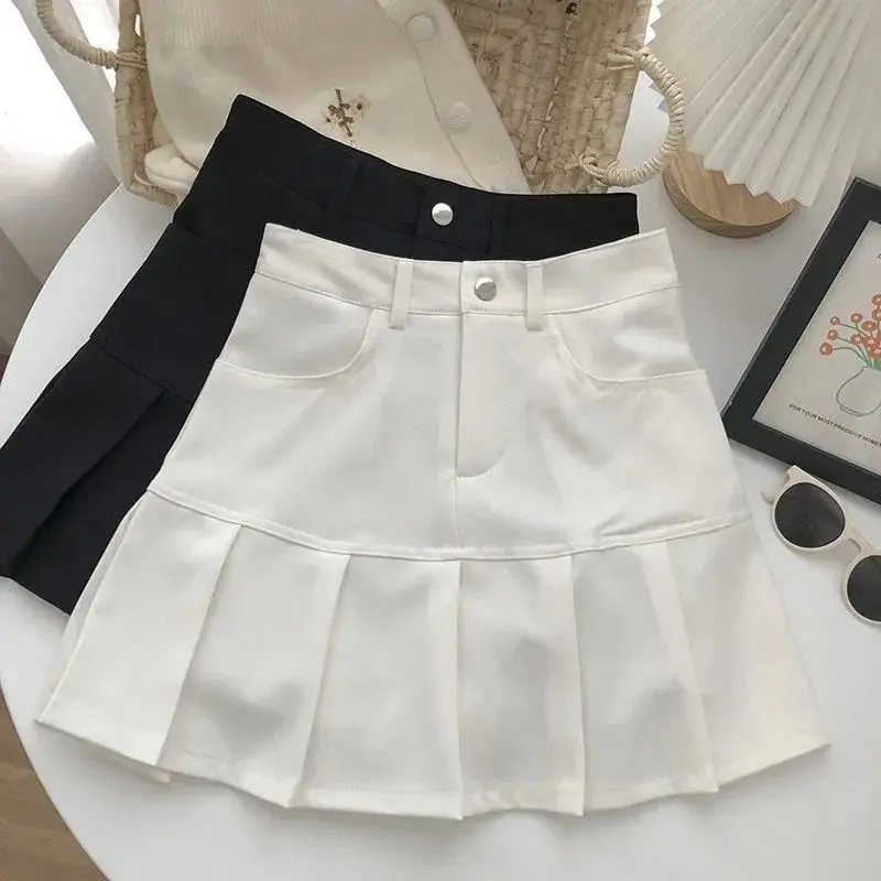 Y2K Vintage High Waist Pleated Skirt 2025 Women Korean Slim A-Line Skirt College Style Uniforms Safety Pants Mini Skirts Street