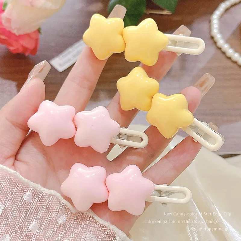 

New chubby dopamine double star duckbill clip cute and sweet five-pointed star hollow cream color crushed hair bangs clip