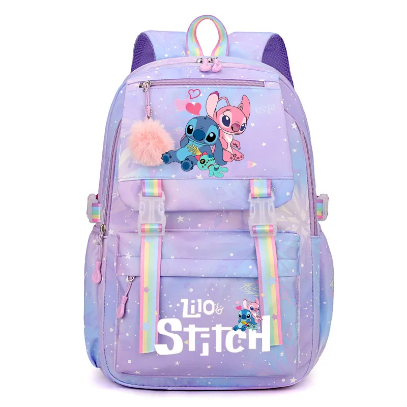 Stitch Backpack, Cute Style Casual Travel Knapsack For Women With Adjustable Straps, Large Capacity Cartoon Print Zipper Bag