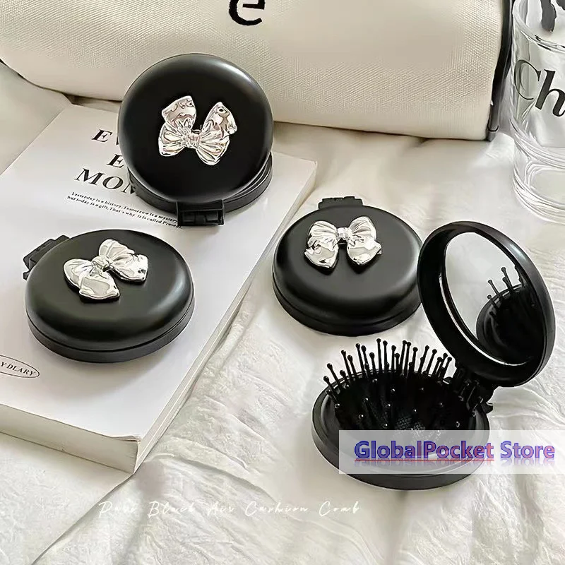 Cute Folding Massage Comb With Makeup Mirror Travel Portable Plastic Airbag Small Comb Hair Brush Bow Tie Air Cushion Comb