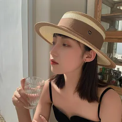Women's flat-top sun hat Fashion hollow vintage straw hat Hand-woven summer travel straw hat шляпаженская