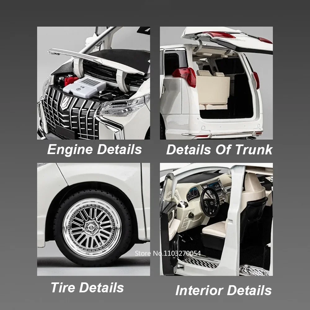 1:18 알파드 벨파이어 모델카 장난감 금속 다이캐스트 MPV 자동문 합금 바디 사운드 라이트 풀백 차량 컬렉션
