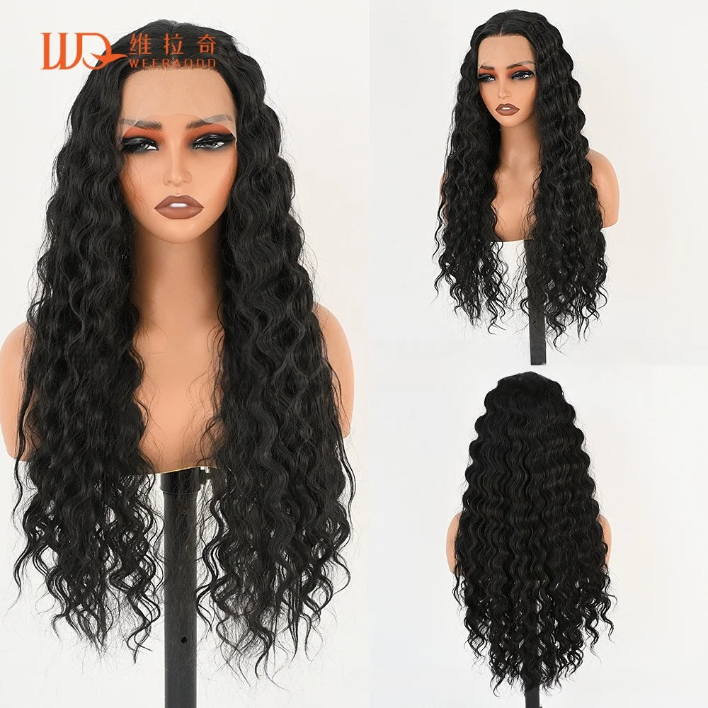 28Inch Kinky Curly Wig Black 13x4 Lace Front Wig Glueless Synthetic Heat Resistant Fiber Natural Hairline 150% Density for Women