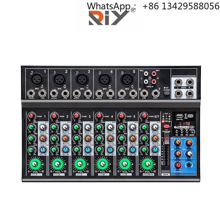 R7 Professional Audio Mixer 5-Channel Small Model Console Mixer with ECHO/Delay/MP3 Function 5V/12V DC Power Supply Mixer Audio