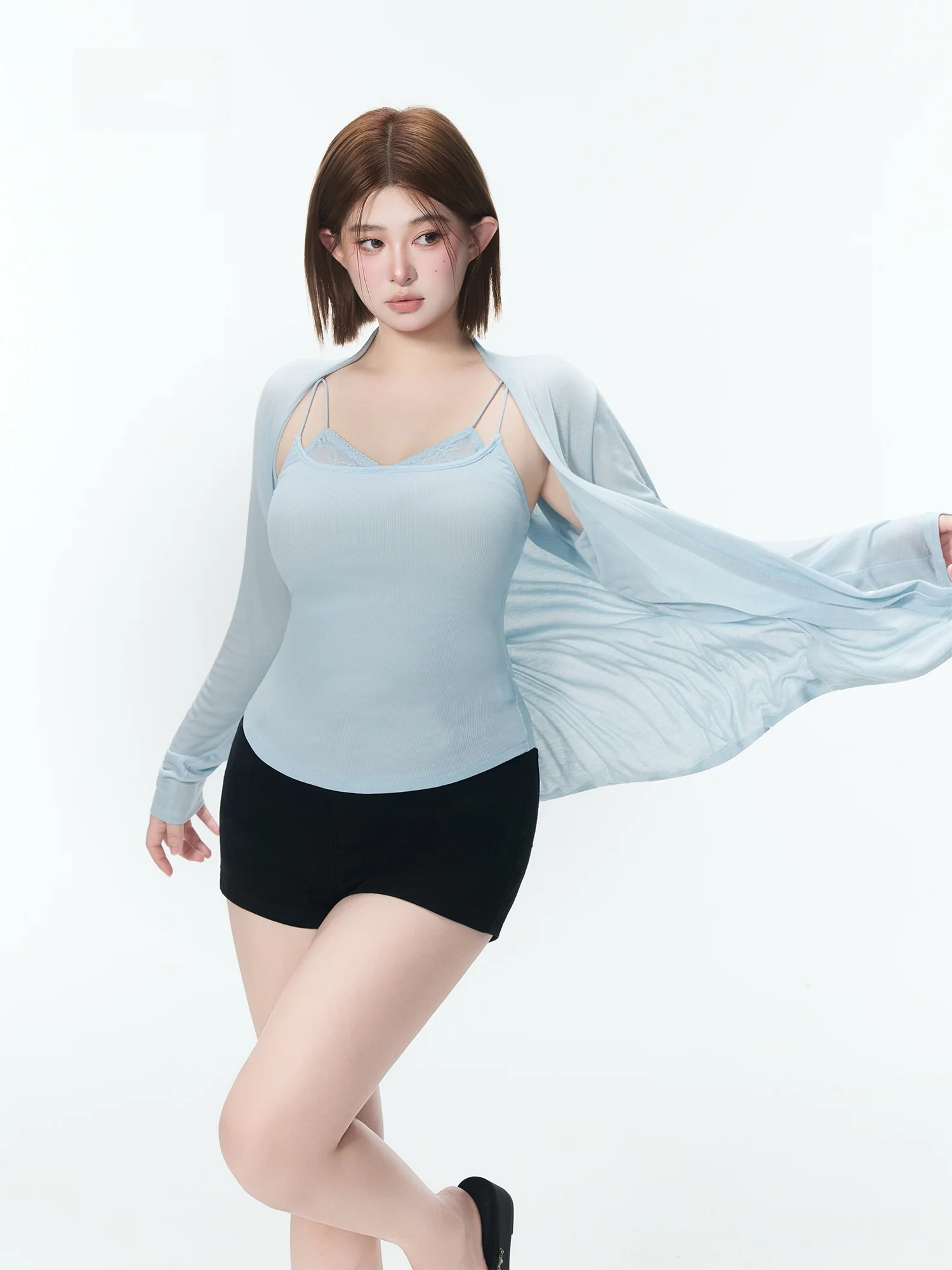 

Blue Loose Knitted Summer Casual Lightweight Open Cardigan Women's Outerwear UV Protection Soft Fabric Long Sleeve Color