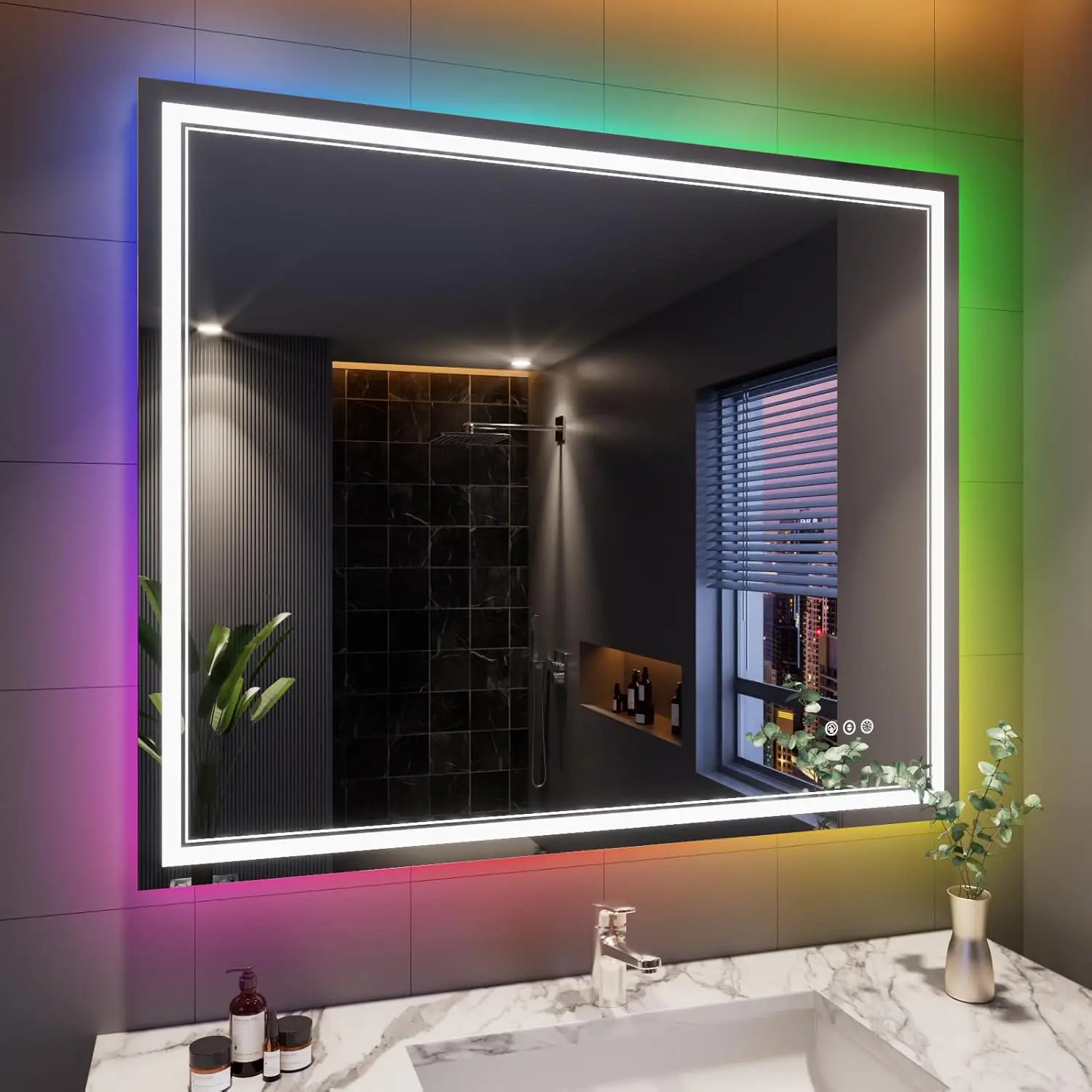 

48x40 Inch RGB LED Bathroom Mirror with Lights, Color Changing RGB Backlit LED Mirror for Bathroom