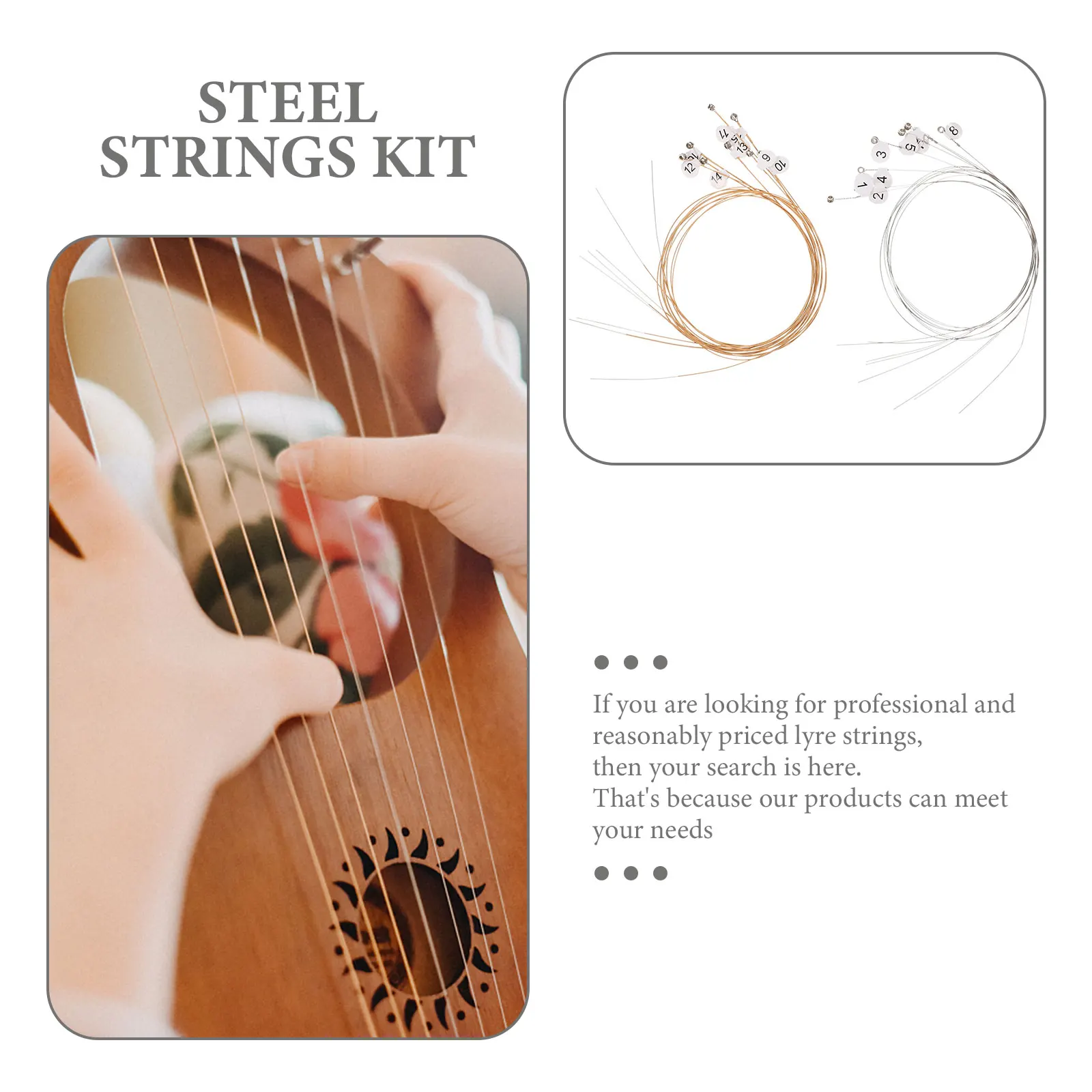 

16 Pcs Lyre Strings Full Set Premium Material Durable Easy Replace Instrument Parts Steel Strings Kit Sweet Sound