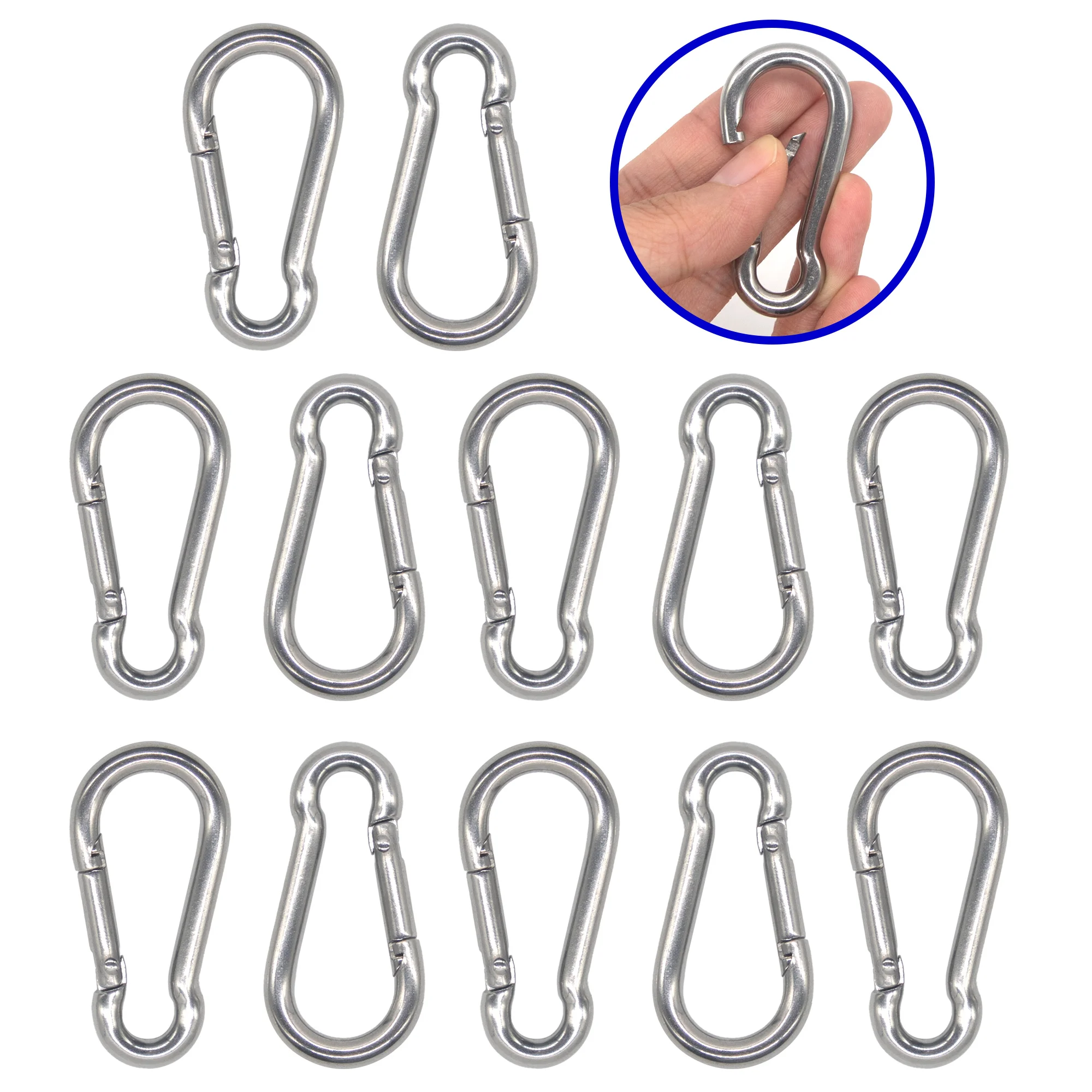 1/5/12pcs 304 Stainless Steel Multifunctional Spring Snap Carabiner Quick Link Lock Ring Hook Buckle Key Ring Bike Travel