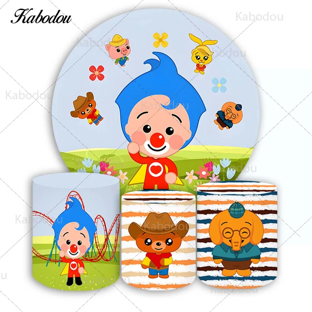 Kabodou Plims Round Backdrop Cover For Kids Birthday Cute Colorful Circle Photo Background Booth Cylinder Covers Vinyl Polyester