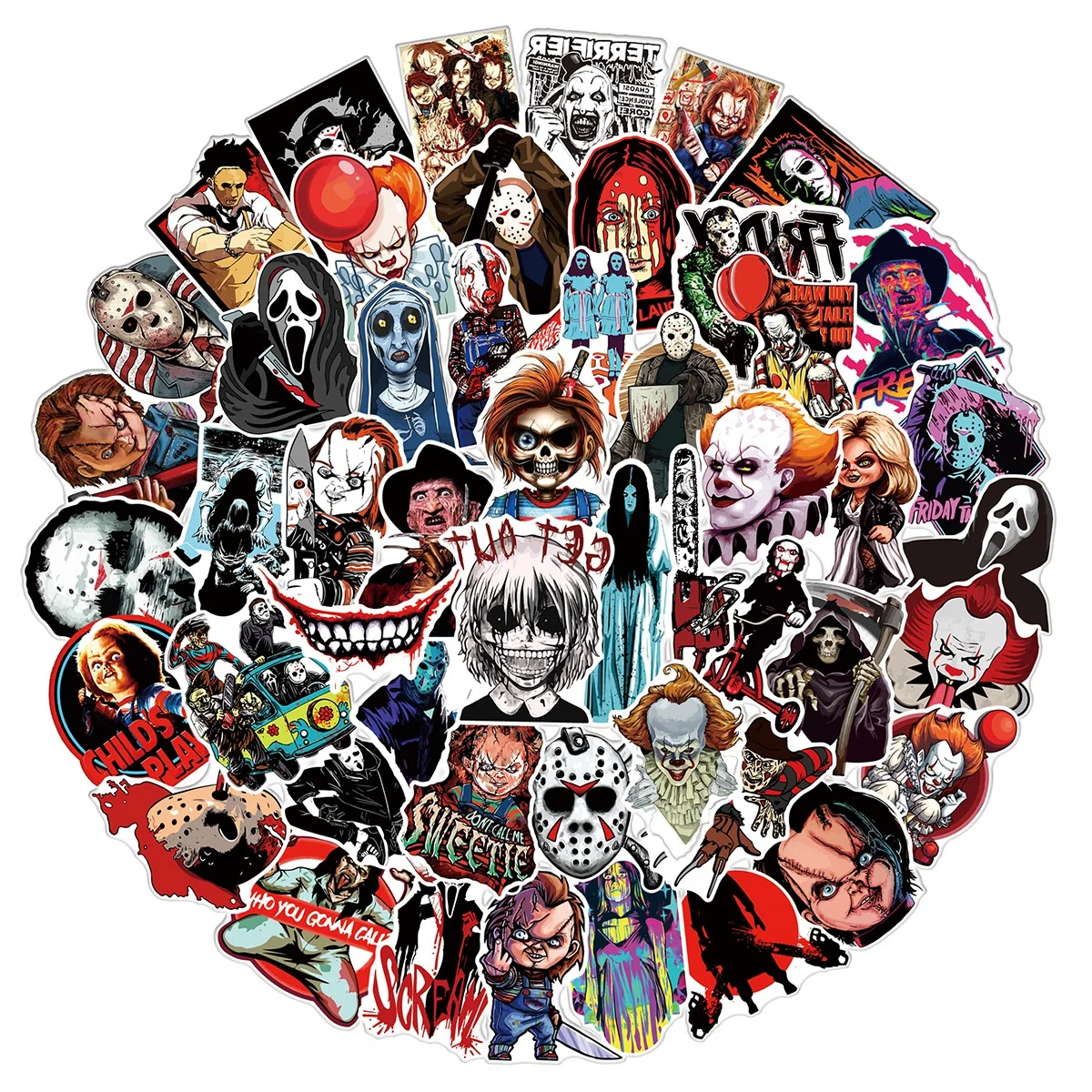50Pcs Horror Movie Stickers Halloween Theme Waterproof Decals for Scrapbooking Phone Luggage DIY Craft - view 2