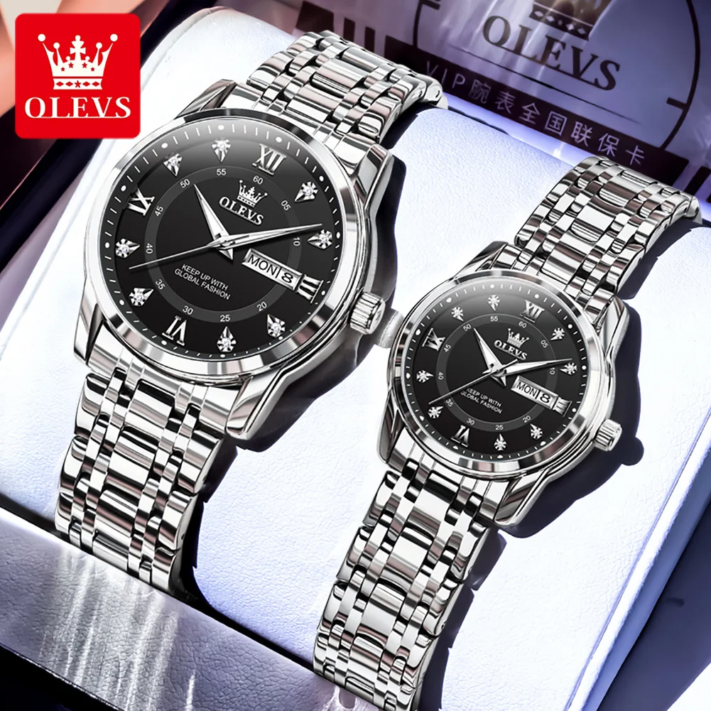 OLEVS High Quality Luxury Couple Watch For Men Women Stainless Steel Original Watches Top Brand Waterproof Couple Wrist Watches