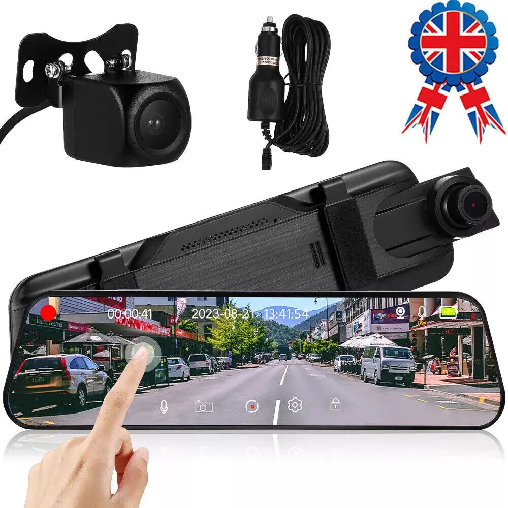 10-inch FHD 1080P Car DVR Rearview Mirror Dash Camera Front & Rear Camera Rear View Touch Screen Car Recorder