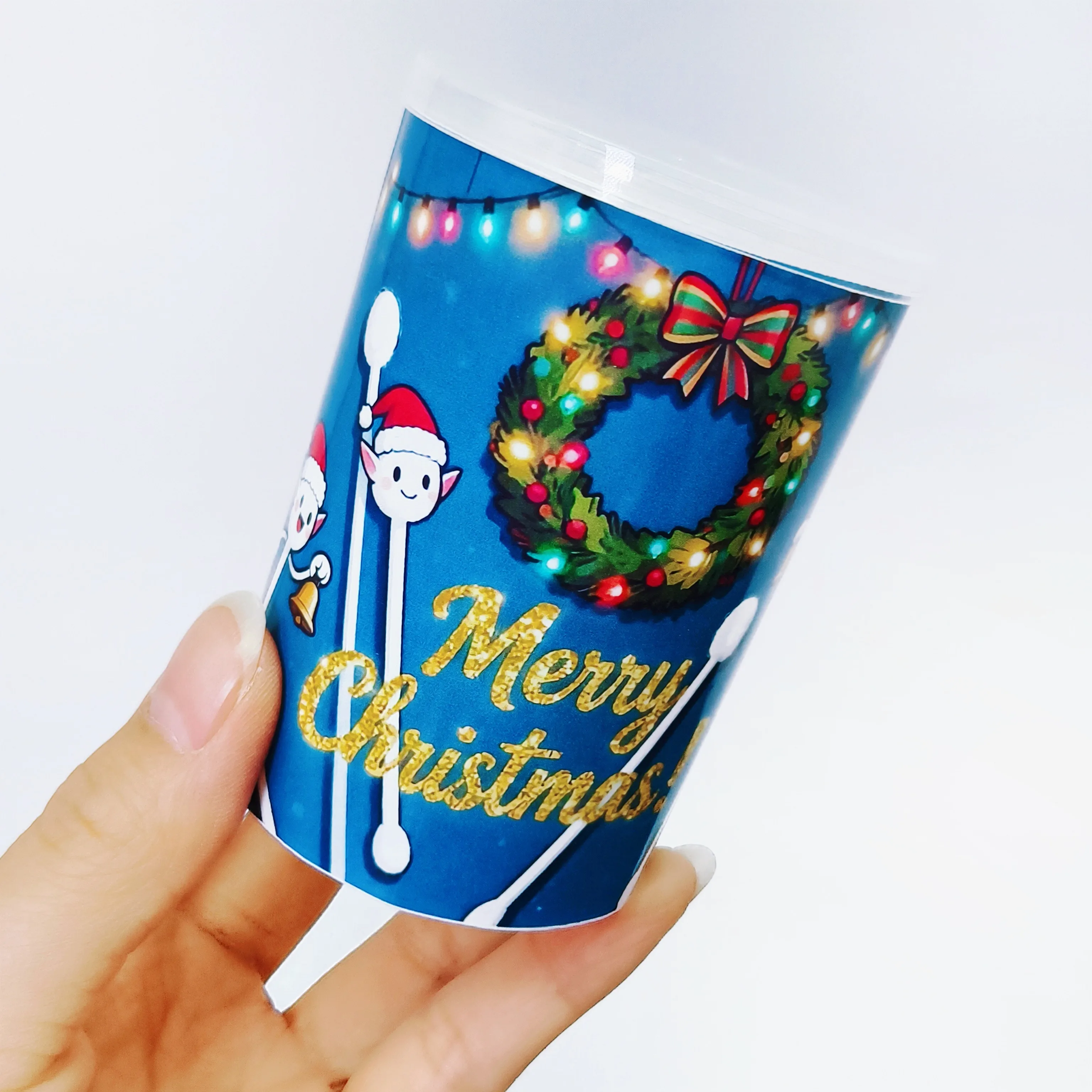 300개/500개 크리스마스 테마 양면 두꺼운 면봉과 둥근 스푼, 창의적인 크리스마스 요소 면봉 스틱