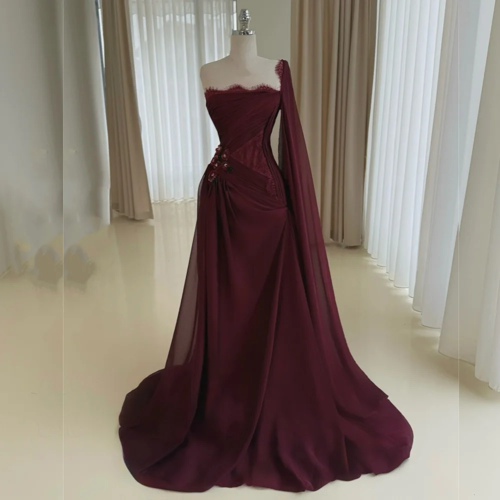 

Customized Chiffon Applique Pleat One-shoulder A-line Floor-length Bespoke Occasion Women's Evening Dress Elegant Party Wedding