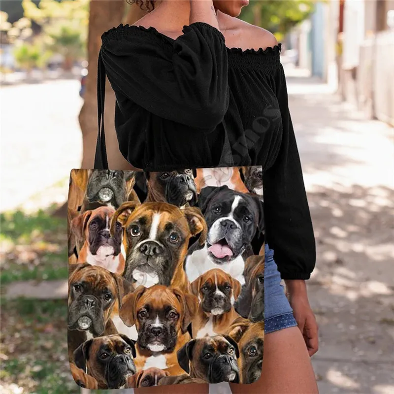 A Bunch Of Boxers Tote Bag 3D Print Handle Storage Shopper Bag Funny Foldable Reusable Tote Multipurpose 14 Style dog pattern