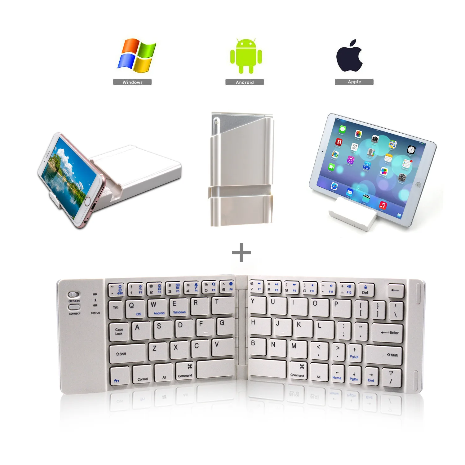 

KSTOP Ultra-thin Foldable Wireless Bluetooth Keyboard Rechargeable Portable Keyboards For PC Mac Smartphone Windows iOS Android