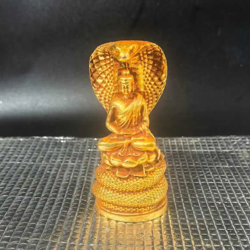 Bronze Shakyamuni , Enlightened and Meditating, with a Cobra Head, Zodiac Snake, Guardian, Rain Shield, Buddha Statue, Pea