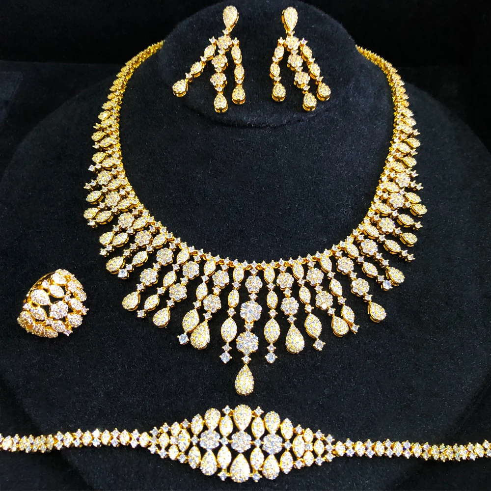 

GODKI New Trendy 4PCS Full Micro CZ Luxury African Jewelry Set For Women Wedding Party Zircon Crystal Indian Neckalce Earring