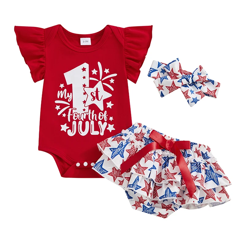 

Baby Girl 4th Of July Outfit Newborn Star Stripe Ruffle Romper Suspender Skirt Set Fourth Of July Dress Clothes