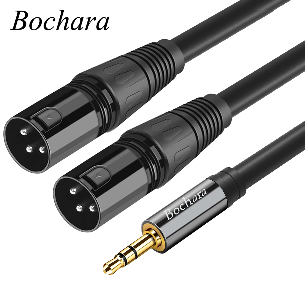 Bochara 3.5mm Stereo Jack to Dual XLR Male OFC Aux Audio Cable Foil+Braided Shielded For Speakers Mixer 1.5m 3m 5m