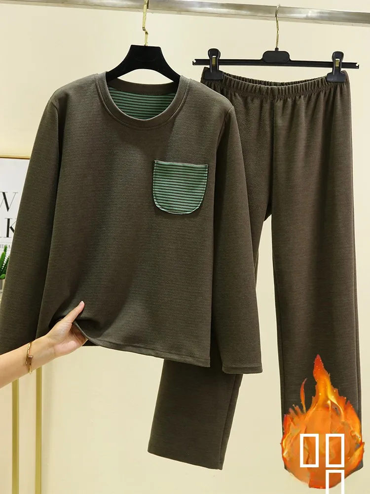 

Thickened Fleece Sleepwear Set for Women Winter Leisure Long Sleeve Long Pants Two-Piece Set Oversize Home Clothes