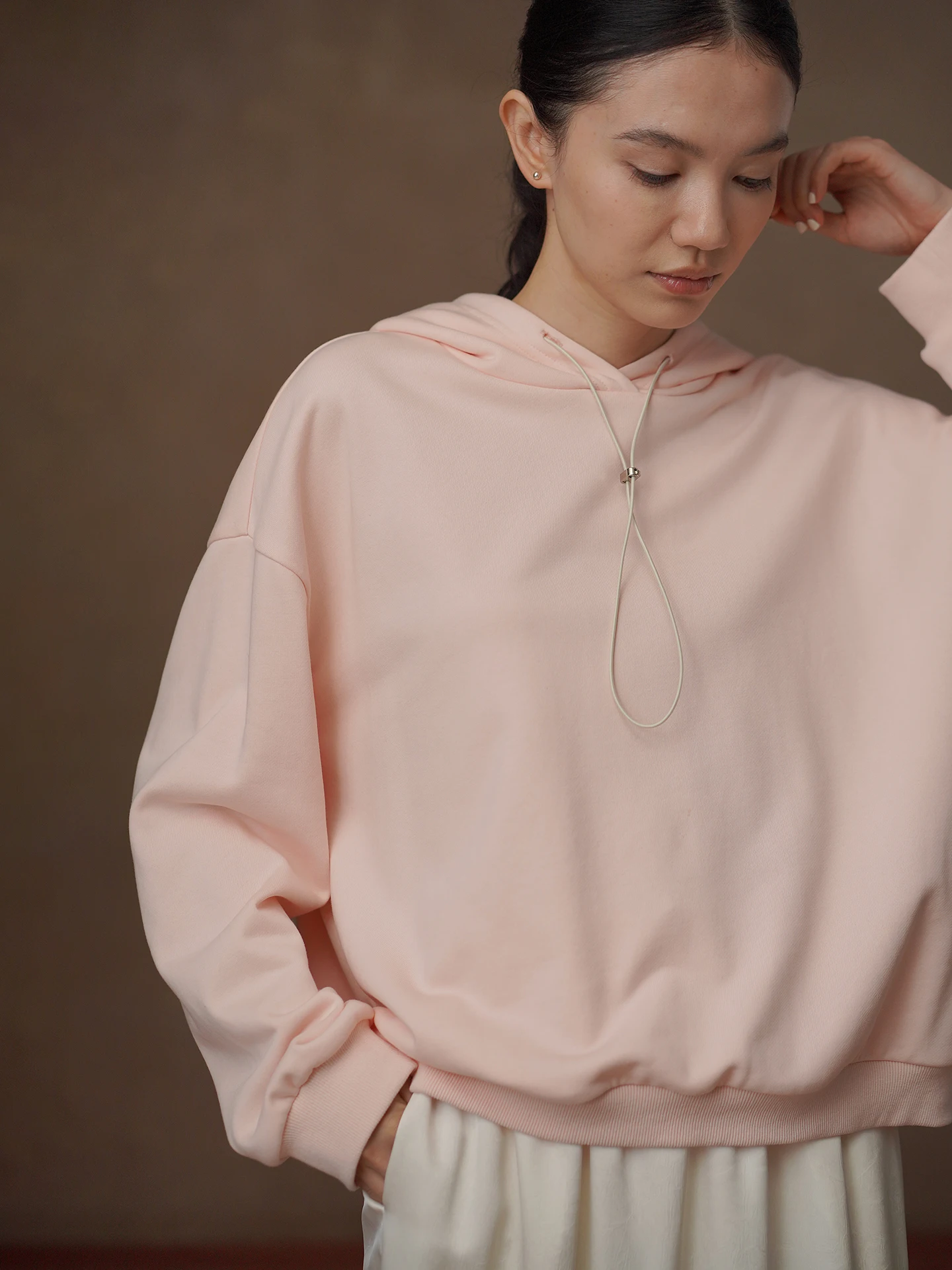 Hacikis Miss Dreamy Cloud Feel Soft Cotton Oversized Hoodie Youthful Pink Slimming Shoulder Casual Sweatshirt for Women