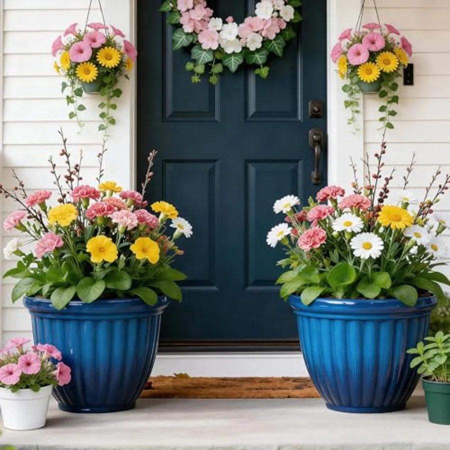 

Набор из 2 больших цветочных горшков (5 дюймов) для уличных и комнатных растений, с устойчивыми к погодным условиям покрытиями, для веранды, сада, патио или использования в помещении.