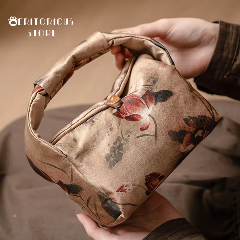 الحرير لوتس قافية الديباج الشاي حقيبة يد مريحة فنجان الشاي حقيبة التخييم في الهواء الطلق المحمولة حقيبة التخزين لوازم أكياس الصينية حفل الكؤوس #2