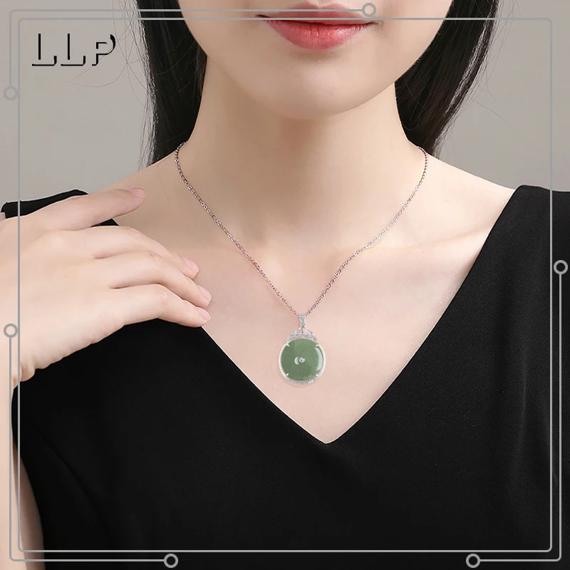 S925 Silver Inlaid With Natural A-Grade Jadeite Oil Blue Pendant Jade Jewelry For Women