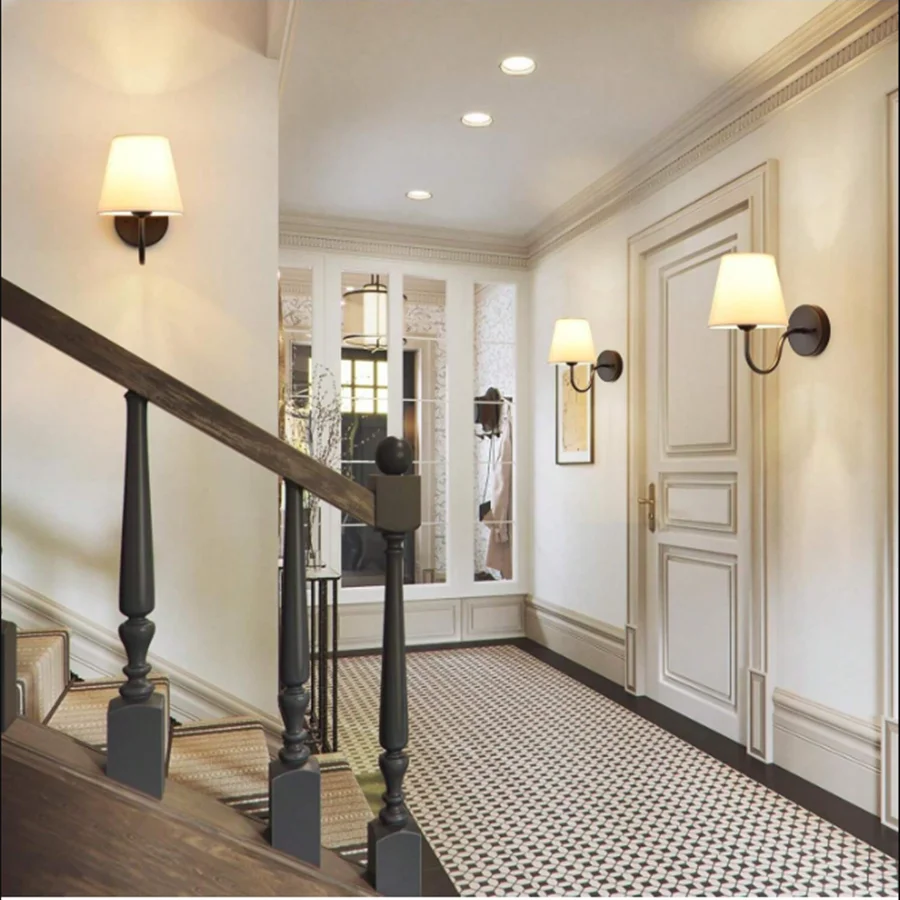 الحديثة النسيج مصابيح الحائط الرجعية السرير الجدار مصباح غرفة المعيشة أضواء الجدار بسيط لوفت الجدار الشمعدان تركيبة إضاءة AC85-265V E27