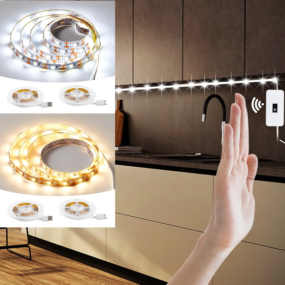 DC 5V lampada USB Motion LED retroilluminazione da cucina TV LED Strip Hand Sweep Waving ON OFF Sensor Light diode lights nastro biadesivo 2