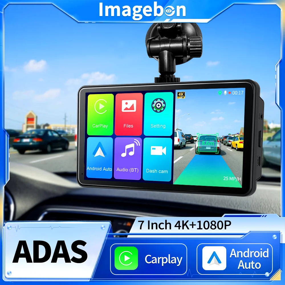 

Imagebon 7" H16Pro 4K+1080P 3s Power on Dash Cam ADAS 24H Parking Monitoring 5G Wifi Wireless Carplay & Android Auto Car DVR