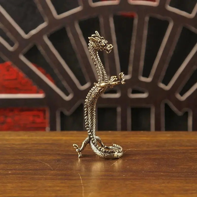 Sitting Brass Dragon Figurine Tea Pet Ornaments Animal Statue For Bookshelf Art Decoration Household Collection Supply
