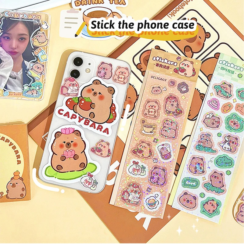 4 Stück Kawaii Capybara Aufkleber Cartoon Aufkleber Kreativität Klebstoff DIY Handkonto Album Tagebuch Dekoration Aufkleber