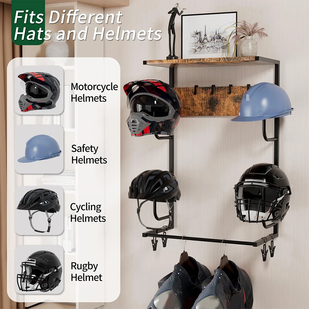 

Helmet Holder Wall Mount 4 Clip and 4 Hooks Helmet Stand Motorcycle Helmet Hanger Wall Mount for Storing Motorcycle Accessories