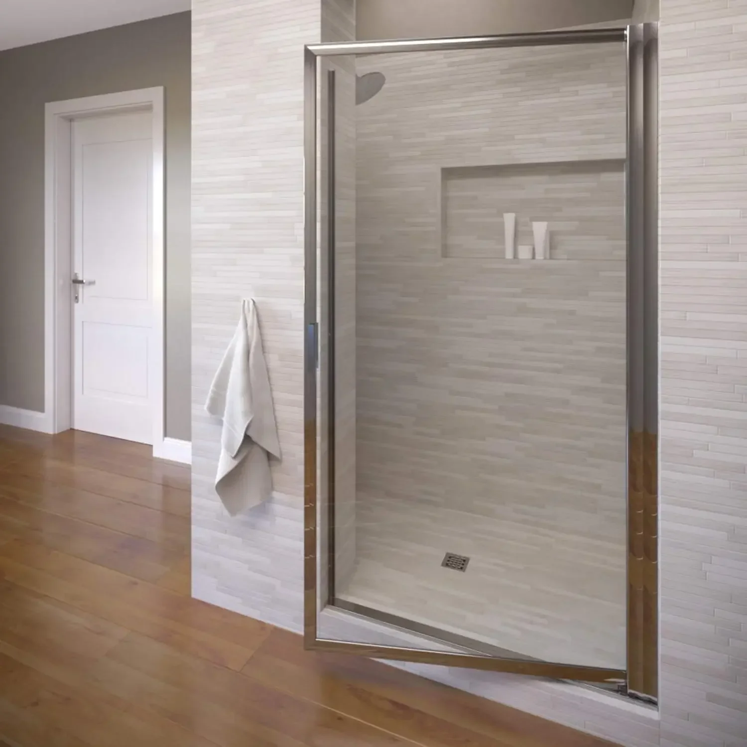 Sopora 31.125- 32.875 in. Width, Pivot Shower Door, Clear Glass, Chrome Finish