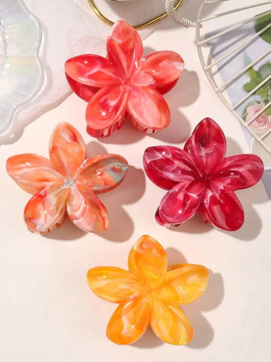 

4pcs Bohemian Marble Daisy Flower Hair Claws Clips For Women Summer Beach Vacation Accessories