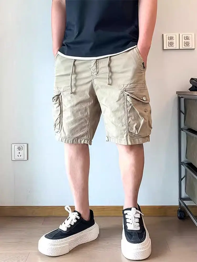 

Тяжелая рабочая одежда из чистого хлопка 300 Pou, мужские летние модные повседневные брюки в американском стиле ретро в стиле пять четвертей до середины икры