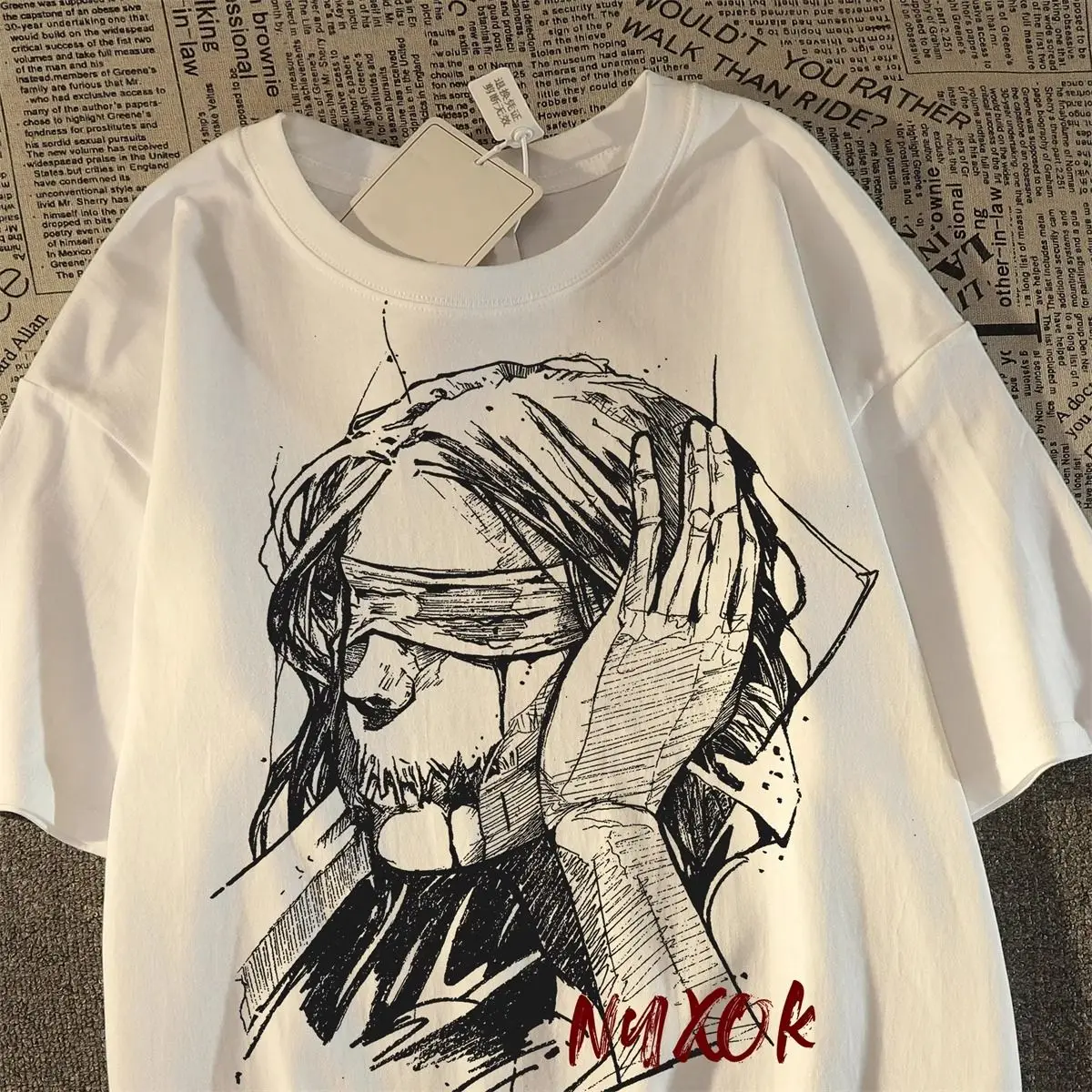 

Pure cotton American vintage portrait printed short-sleeved T-shirts for men and women high street loose tops summer y2k tops