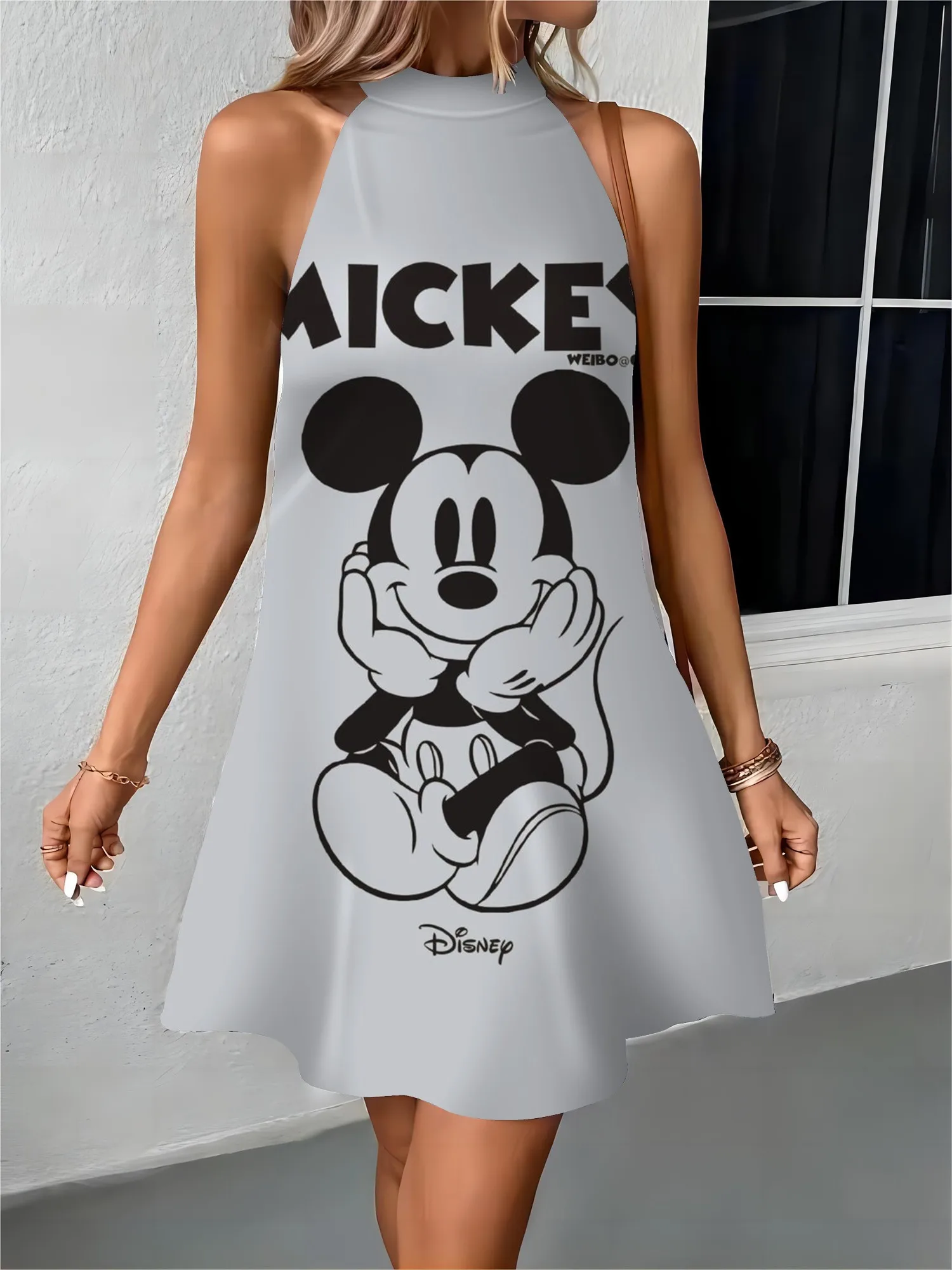 Womens Dresses Female Dress Disney Apron Off Shoulder Bow Knot Mickey Minnie Mouse Fashion Summer 2024 Elegant Women Party Midi