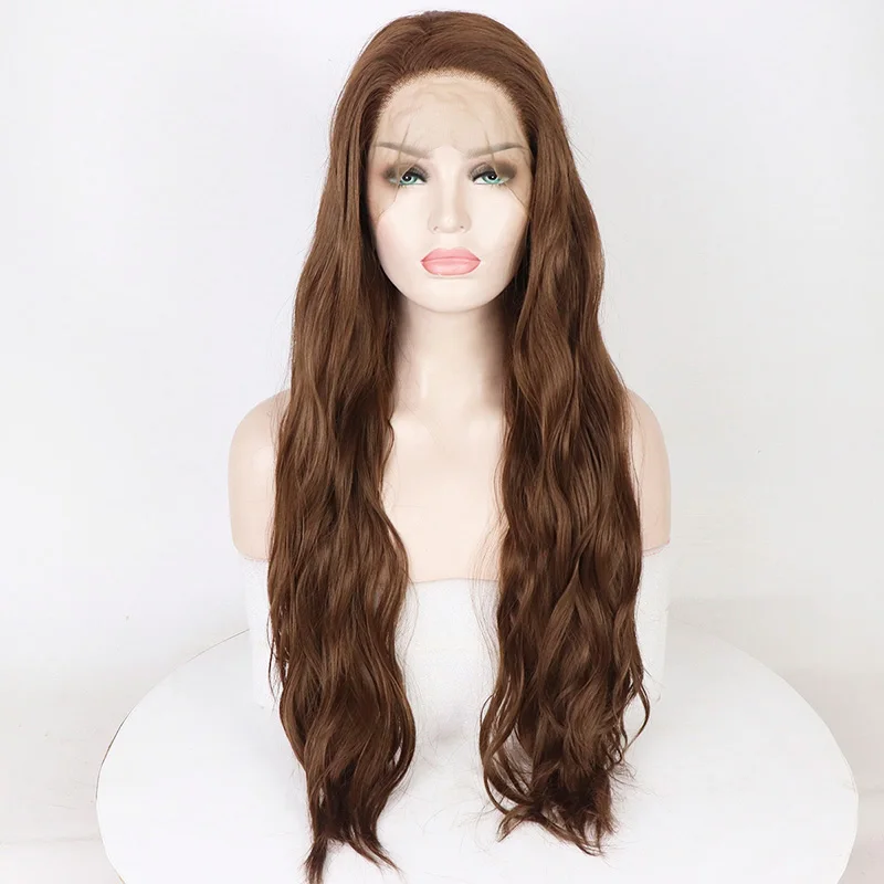 

26Inch Long Blonde Brown 180Density Body Wave Preplucked Lace Front Wig For Black Women With Baby Hair Glueless Synthetic Daily