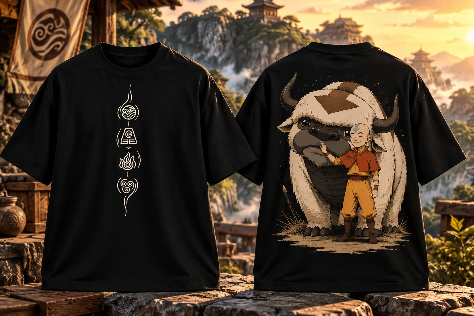 Aang & Appa Avatar The Last Airbender Cute Anime T-shirt, Unisex Cotton Short Sleeve Top, Y2K Streetwear Harajuku Graphic Tee