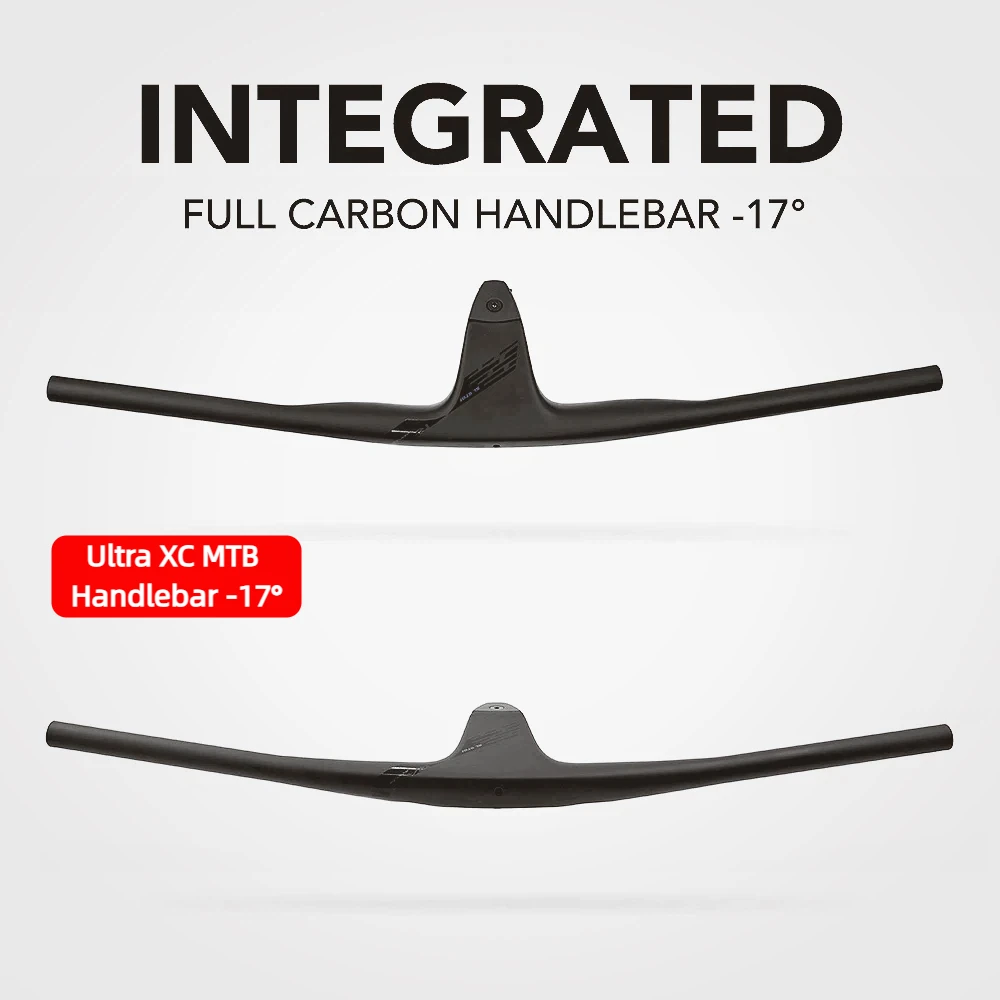 

ULLICYC Cycling XC MTB Carbon Handlebar, Internal Cable Full Carbon Fibre Manillar Integrated Cockpit -17° 50mm-90mm With Mount